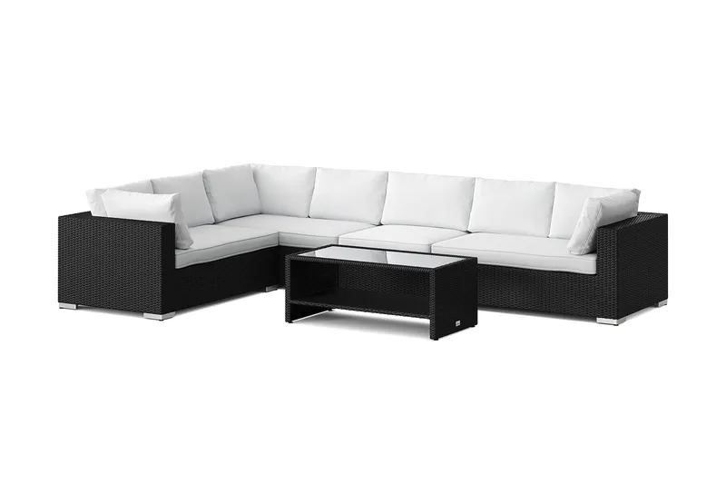 Bahamas L-formad utesoffa vänster, 7-sits med bord och hylla - Svart - Utemöbler & utemiljö - Loungemöbler - Loungeset & loungegrupp