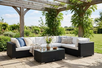 Bahamas L-formad utesoffa vänster, 7-sits med bord - Svart - Utemöbler & utemiljö - Loungemöbler - Loungeset & loungegrupp