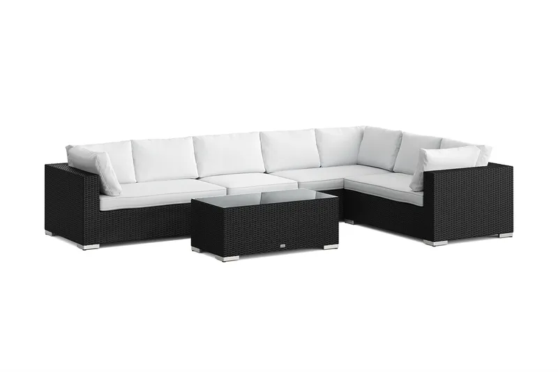 Bahamas L-formad utesoffa vänster, 7-sits med bord, Svart