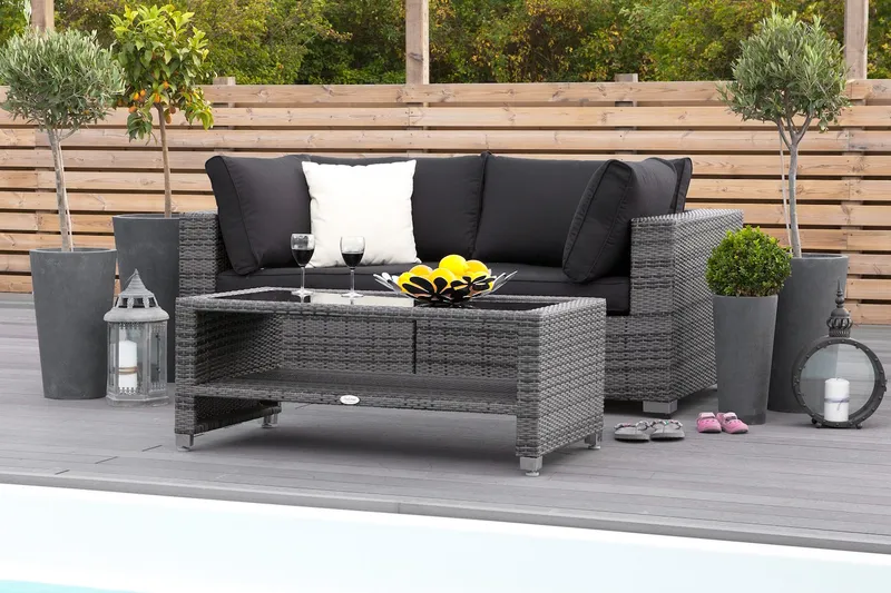 Bahamas Liten loungegrupp utomhus - Soffgrupp till balkong 2-sits - Litet loungeset utemöbler - - Grå / Svarta dynor - Utemöbler & utemiljö - Utegrupp - Soffgrupp utomhus