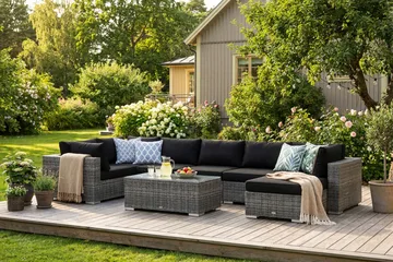 Bahamas U-formad utomhus loungegrupp 7-sits med vändbar divan och bord - Grå - Utemöbler & utemiljö - Loungemöbler - Loungeset & loungegrupp