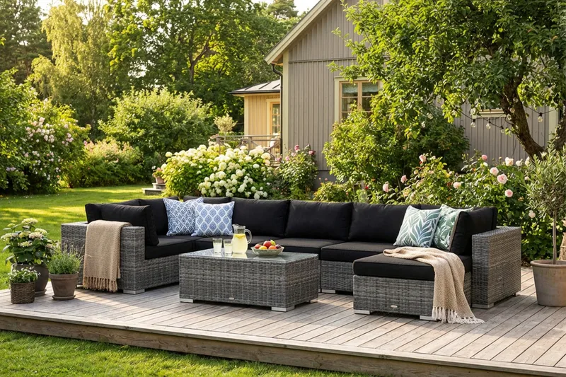 Bahamas U-formad utomhus loungegrupp 7-sits med vändbar divan och bord - Grå - Utemöbler & utemiljö - Loungemöbler - Loungeset & loungegrupp