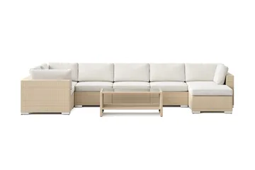 Bahamas U-formad utomhus loungegrupp 7-sits med vändbar divan och bord med hylla - Beige - Utemöbler & utemiljö - Loungemöbler - Loungeset & loungegrupp