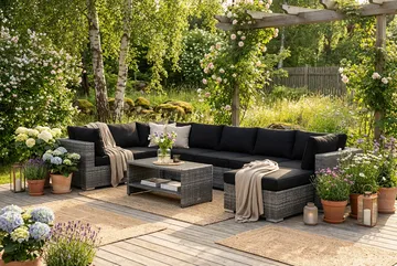 Bahamas U-formad utomhus loungegrupp 7-sits med vändbar divan och bord med hylla - Grå - Utemöbler & utemiljö - Loungemöbler - Loungeset & loungegrupp