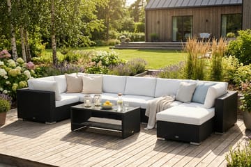 Bahamas U-formad utomhus loungegrupp 7-sits med vändbar divan och bord med hylla - Svart - Utemöbler & utemiljö - Loungemöbler - Loungeset & loungegrupp