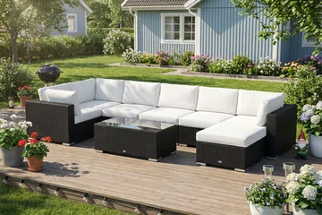 Bahamas U-formad utomhus loungegrupp 7-sits med vändbar divan och bord - Svart - Utemöbler & utemiljö - Loungemöbler - Loungeset & loungegrupp