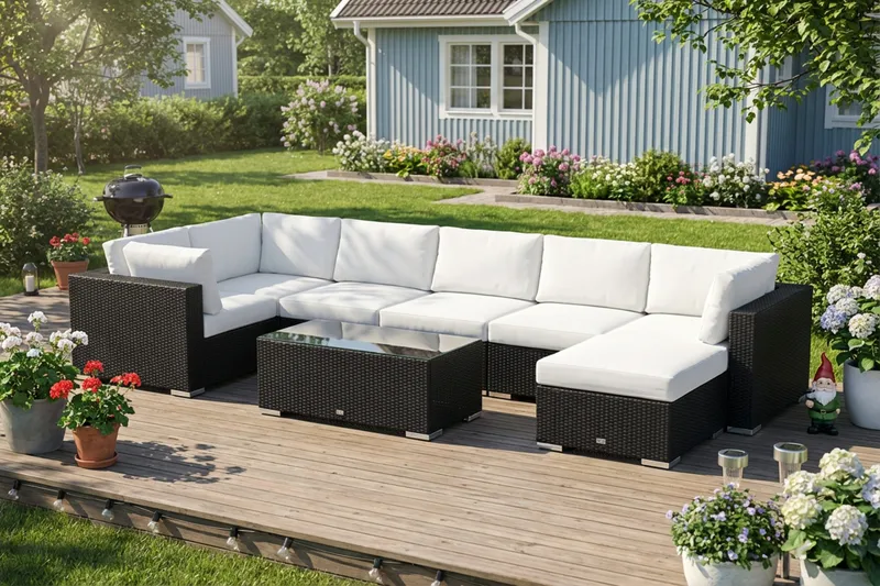 Bahamas U-formad utomhus loungegrupp 7-sits med vändbar divan och bord - Svart - Utemöbler & utemiljö - Loungemöbler - Loungeset & loungegrupp