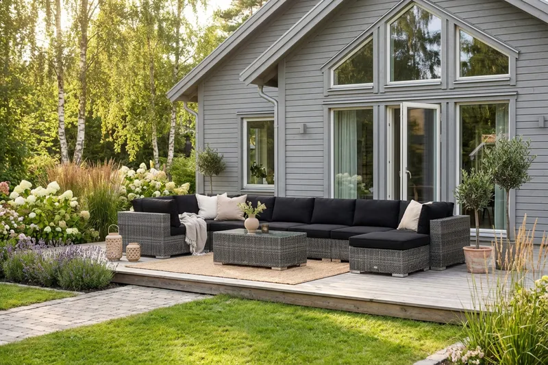 Bahamas U-formad utomhus loungegrupp 8-sits med vändbar divan och bord - Grå - Utemöbler & utemiljö - Loungemöbler - Loungeset & loungegrupp