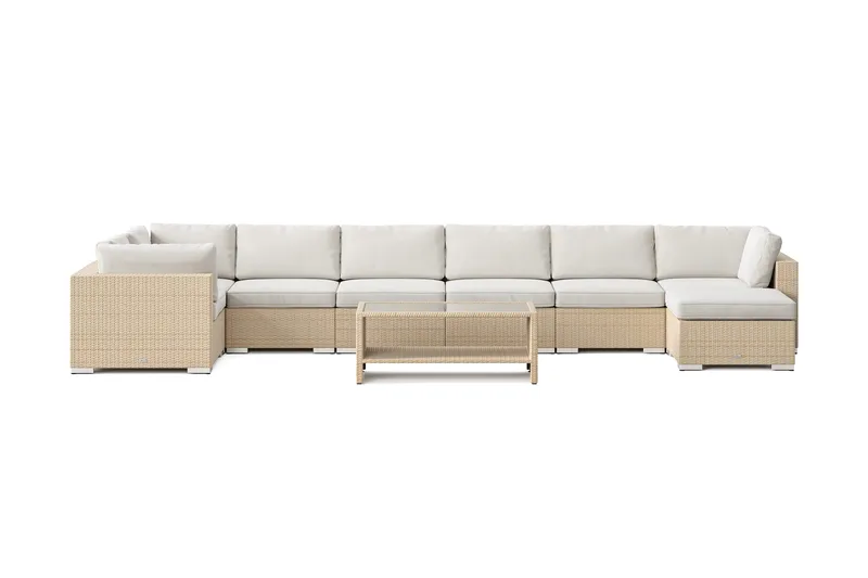 Bahamas U-formad utomhus loungegrupp 8-sits med vändbar divan och bord med hylla - Beige - Utemöbler & utemiljö - Loungemöbler - Loungeset & loungegrupp