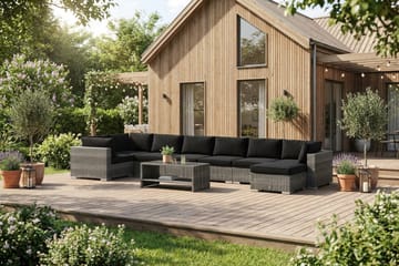 Bahamas U-formad utomhus loungegrupp 8-sits med vändbar divan och bord med hylla - Grå - Utemöbler & utemiljö - Loungemöbler - Loungeset & loungegrupp