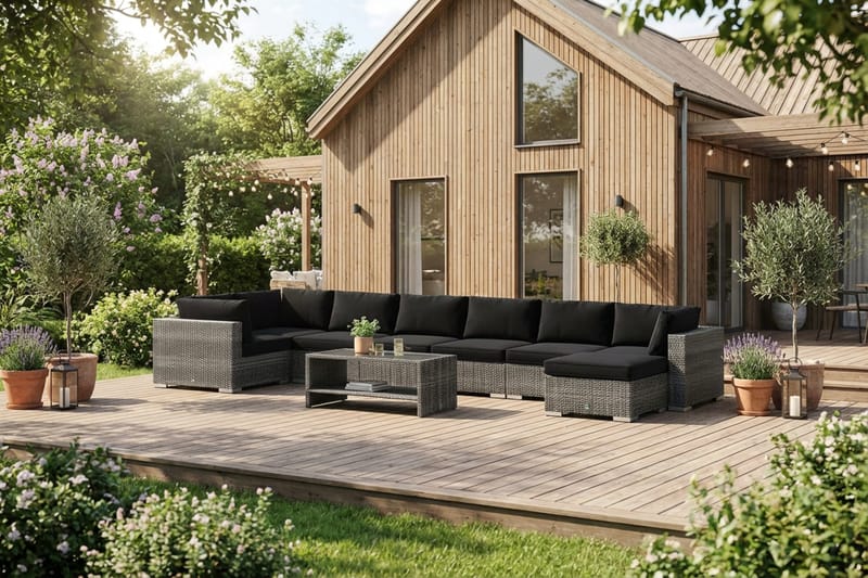 Bahamas U-formad utomhus loungegrupp 8-sits med vändbar divan och bord med hylla - Grå - Utemöbler & utemiljö - Loungemöbler - Loungeset & loungegrupp