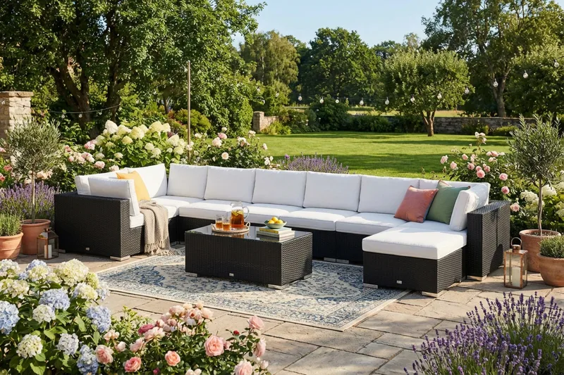 Bahamas U-formad utomhus loungegrupp 8-sits med vändbar divan och bord - Svart - Utemöbler & utemiljö - Loungemöbler - Loungeset & loungegrupp