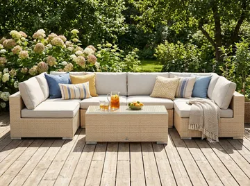 Bahamas U-formad utomhus loungegrupp med öppet avslut, 6-sits med bord - Beige - Utemöbler & utemiljö - Loungemöbler - Loungeset & loungegrupp