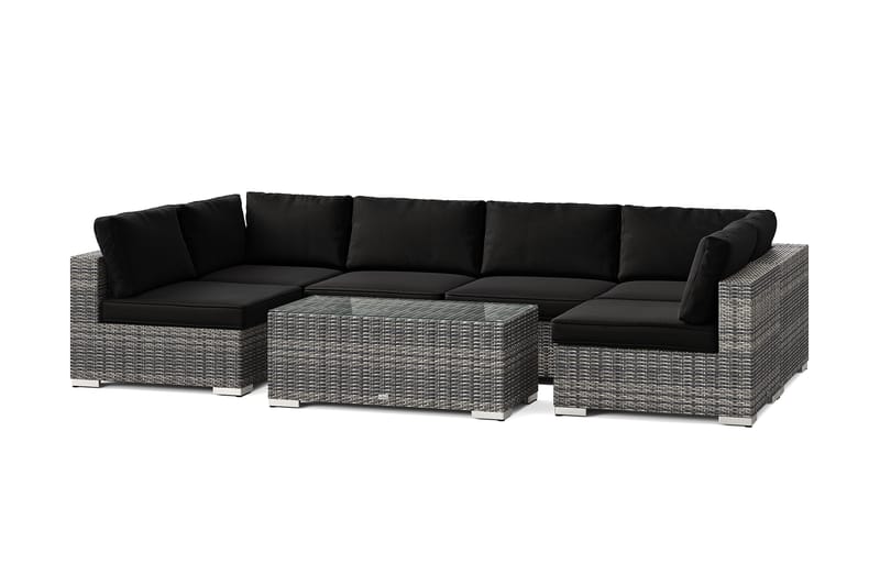 Bahamas U-formad utomhus loungegrupp med öppet avslut, 6-sits med bord, Grå