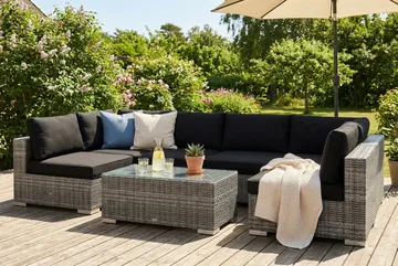 Bahamas U-formad utomhus loungegrupp med öppet avslut, 6-sits med bord - Grå - Utemöbler & utemiljö - Loungemöbler - Loungeset & loungegrupp