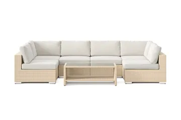 Bahamas U-formad utomhus loungegrupp med öppet avslut, 6-sits med bord och hylla - Beige - Utemöbler & utemiljö - Loungemöbler - Loungeset & loungegrupp