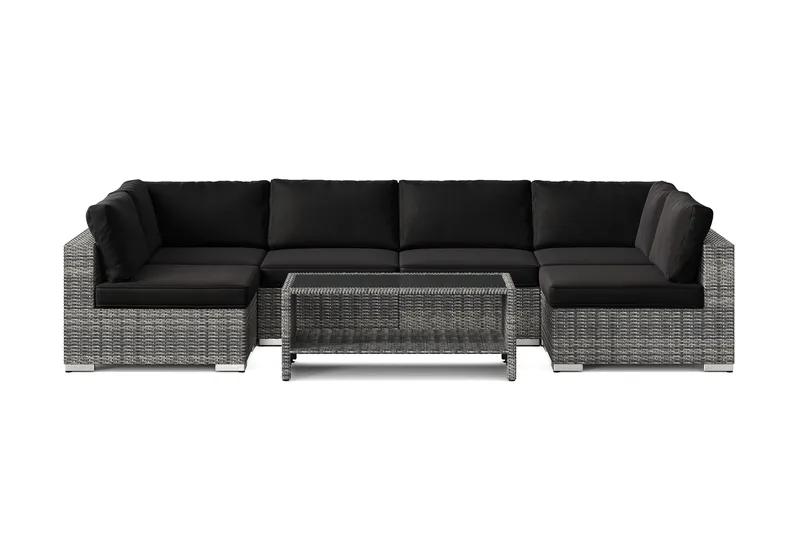 Bahamas U-formad utomhus loungegrupp med öppet avslut, 6-sits med bord och hylla - Grå - Utemöbler & utemiljö - Loungemöbler - Loungeset & loungegrupp