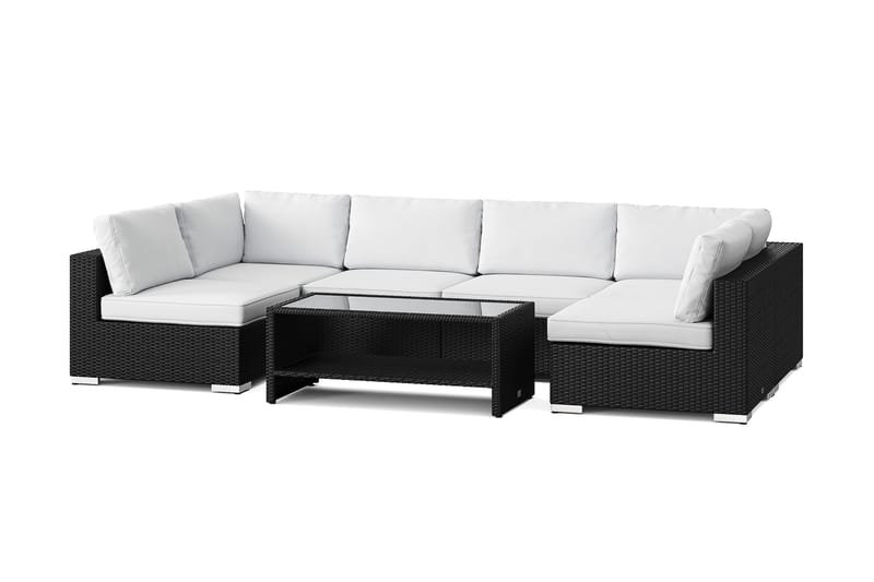 Bahamas U-formad utomhus loungegrupp med öppet avslut, 6-sits med bord och hylla, Svart