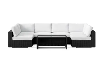 Bahamas U-formad utomhus loungegrupp med öppet avslut, 6-sits med bord och hylla - Svart - Utemöbler & utemiljö - Loungemöbler - Loungeset & loungegrupp