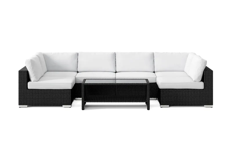 Bahamas U-formad utomhus loungegrupp med öppet avslut, 6-sits med bord och hylla - Svart - Utemöbler & utemiljö - Loungemöbler - Loungeset & loungegrupp