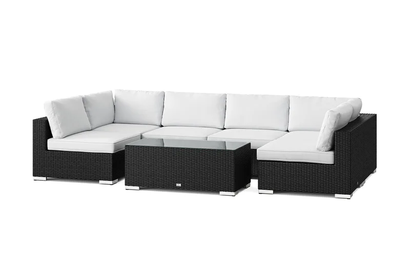 Bahamas U-formad utomhus loungegrupp med öppet avslut, 6-sits med bord, Svart