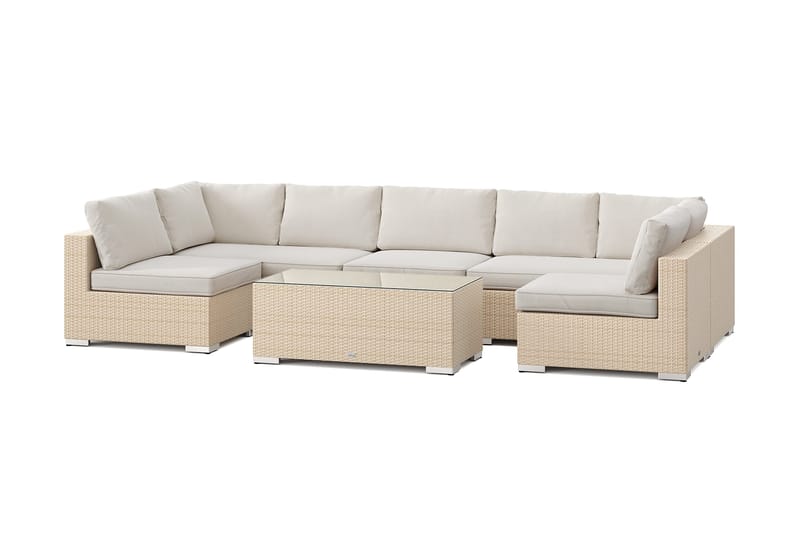 Bahamas U-formad utomhus loungegrupp med öppet avslut, 7-sits med bord, Beige