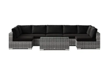 Bahamas U-formad utomhus loungegrupp med öppet avslut, 7-sits med bord - Grå - Utemöbler & utemiljö - Loungemöbler - Loungeset & loungegrupp