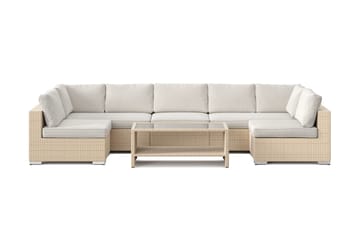 Bahamas U-formad utomhus loungegrupp med öppet avslut, 7-sits med bord och hylla - Beige - Utemöbler & utemiljö - Loungemöbler - Loungeset & loungegrupp