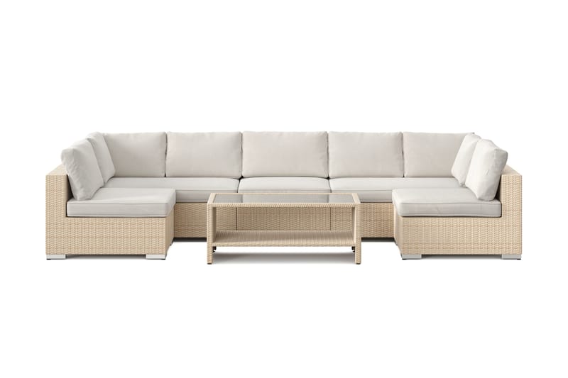 Bahamas U-formad utomhus loungegrupp med öppet avslut, 7-sits med bord och hylla - Beige - Utemöbler & utemiljö - Loungemöbler - Loungeset & loungegrupp