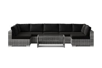 Bahamas U-formad utomhus loungegrupp med öppet avslut, 7-sits med bord och hylla - Grå - Utemöbler & utemiljö - Loungemöbler - Loungeset & loungegrupp