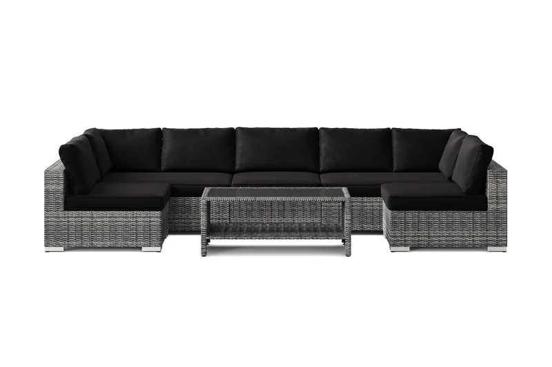 Bahamas U-formad utomhus loungegrupp med öppet avslut, 7-sits med bord och hylla - Grå - Utemöbler & utemiljö - Loungemöbler - Loungeset & loungegrupp