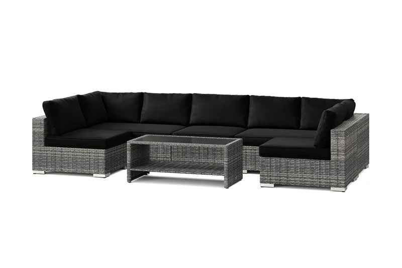 Bahamas U-formad utomhus loungegrupp med öppet avslut, 7-sits med bord och hylla - Grå - Utemöbler & utemiljö - Loungemöbler - Loungeset & loungegrupp