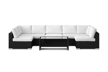 Bahamas U-formad utomhus loungegrupp med öppet avslut, 7-sits med bord och hylla - Svart - Utemöbler & utemiljö - Loungemöbler - Loungeset & loungegrupp