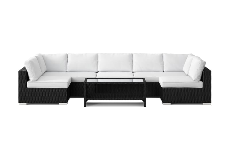 Bahamas U-formad utomhus loungegrupp med öppet avslut, 7-sits med bord och hylla - Svart - Utemöbler & utemiljö - Loungemöbler - Loungeset & loungegrupp