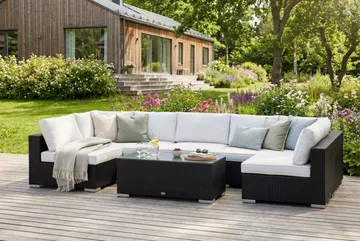 Bahamas U-formad utomhus loungegrupp med öppet avslut, 7-sits med bord - Svart - Utemöbler & utemiljö - Loungemöbler - Loungeset & loungegrupp