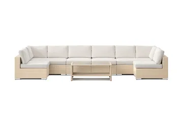 Bahamas U-formad utomhus loungegrupp med öppet avslut, 8-sits med bord och hylla - Beige - Utemöbler & utemiljö - Loungemöbler - Loungeset & loungegrupp