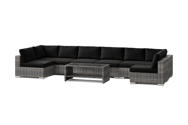 Bahamas U-formad utomhus loungegrupp med öppet avslut, 8-sits med bord och hylla - Grå - Utemöbler & utemiljö - Loungemöbler - Loungeset & loungegrupp
