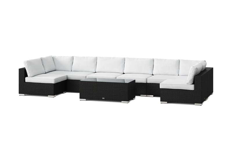 Bahamas U-formad utomhus loungegrupp med öppet avslut, 8-sits med bord, Svart