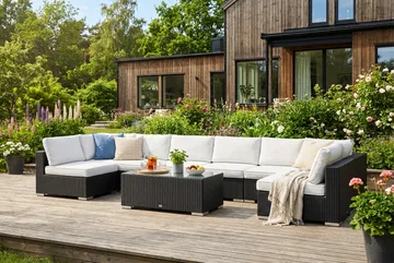 Bahamas U-formad utomhus loungegrupp med öppet avslut, 8-sits med bord - Svart - Utemöbler & utemiljö - Loungemöbler - Loungeset & loungegrupp