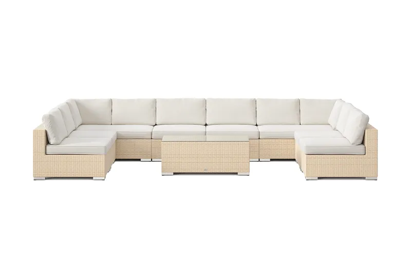 Bahamas U-formad utomhus loungegrupp med öppet avslut, 9-sits med bord - Beige - Utemöbler & utemiljö - Loungemöbler - Loungeset & loungegrupp