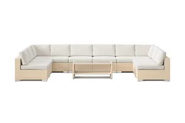 Bahamas U-formad utomhus loungegrupp med öppet avslut, 9-sits med bord och hylla - Beige - Utemöbler & utemiljö - Loungemöbler - Loungeset & loungegrupp