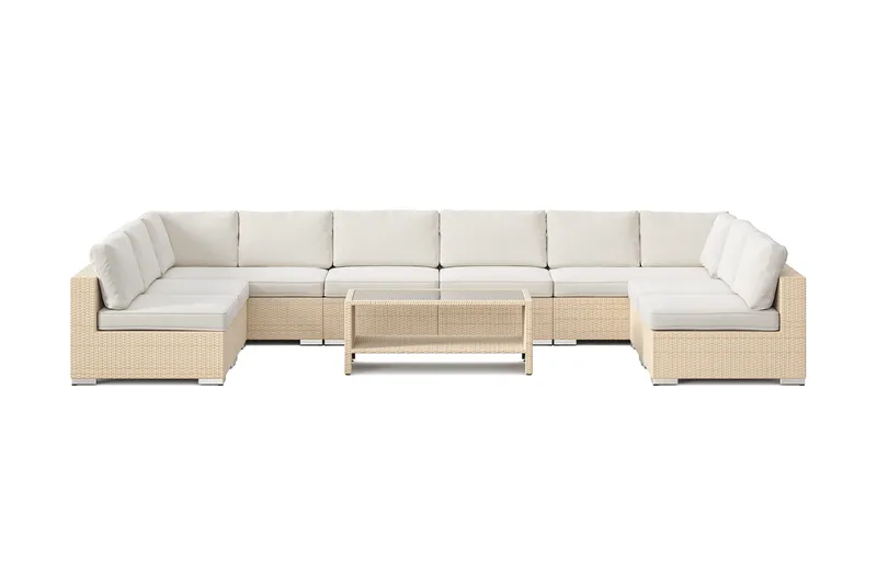 Bahamas U-formad utomhus loungegrupp med öppet avslut, 9-sits med bord och hylla - Beige - Utemöbler & utemiljö - Loungemöbler - Loungeset & loungegrupp