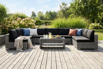 Bahamas U-formad utomhus loungegrupp med öppet avslut, 9-sits med bord och hylla - Grå - Utemöbler & utemiljö - Loungemöbler - Loungeset & loungegrupp