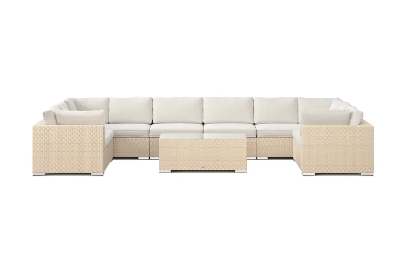 Bahamas U-formad utomhus loungegrupp med stängt avslut, 10-sits med bord - Beige - Utemöbler & utemiljö - Loungemöbler - Loungeset & loungegrupp