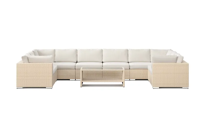 Bahamas U-formad utomhus loungegrupp med stängt avslut, 10-sits med bord och hylla - Beige - Utemöbler & utemiljö - Loungemöbler - Loungeset & loungegrupp
