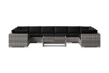 Bahamas U-formad utomhus loungegrupp med stängt avslut, 10-sits med bord och hylla - Grå - Utemöbler & utemiljö - Loungemöbler - Loungeset & loungegrupp
