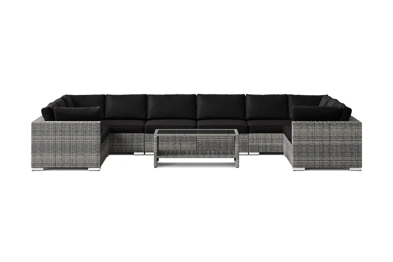 Bahamas U-formad utomhus loungegrupp med stängt avslut, 10-sits med bord och hylla - Grå - Utemöbler & utemiljö - Loungemöbler - Loungeset & loungegrupp