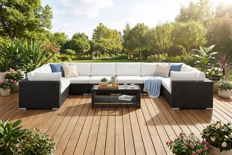 Bahamas U-formad utomhus loungegrupp med stängt avslut, 10-sits med bord och hylla - Svart - Utemöbler & utemiljö - Loungemöbler - Loungeset & loungegrupp