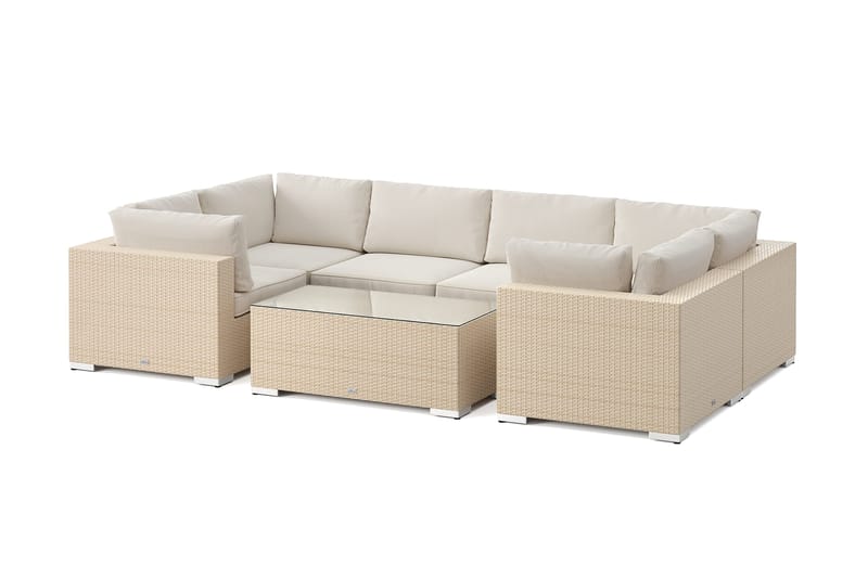 Bahamas U-formad utomhus loungegrupp med stängt avslut, 6-sits med bord, Beige