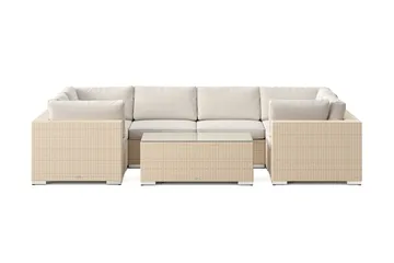 Bahamas U-formad utomhus loungegrupp med stängt avslut, 6-sits med bord - Beige - Utemöbler & utemiljö - Loungemöbler - Loungeset & loungegrupp